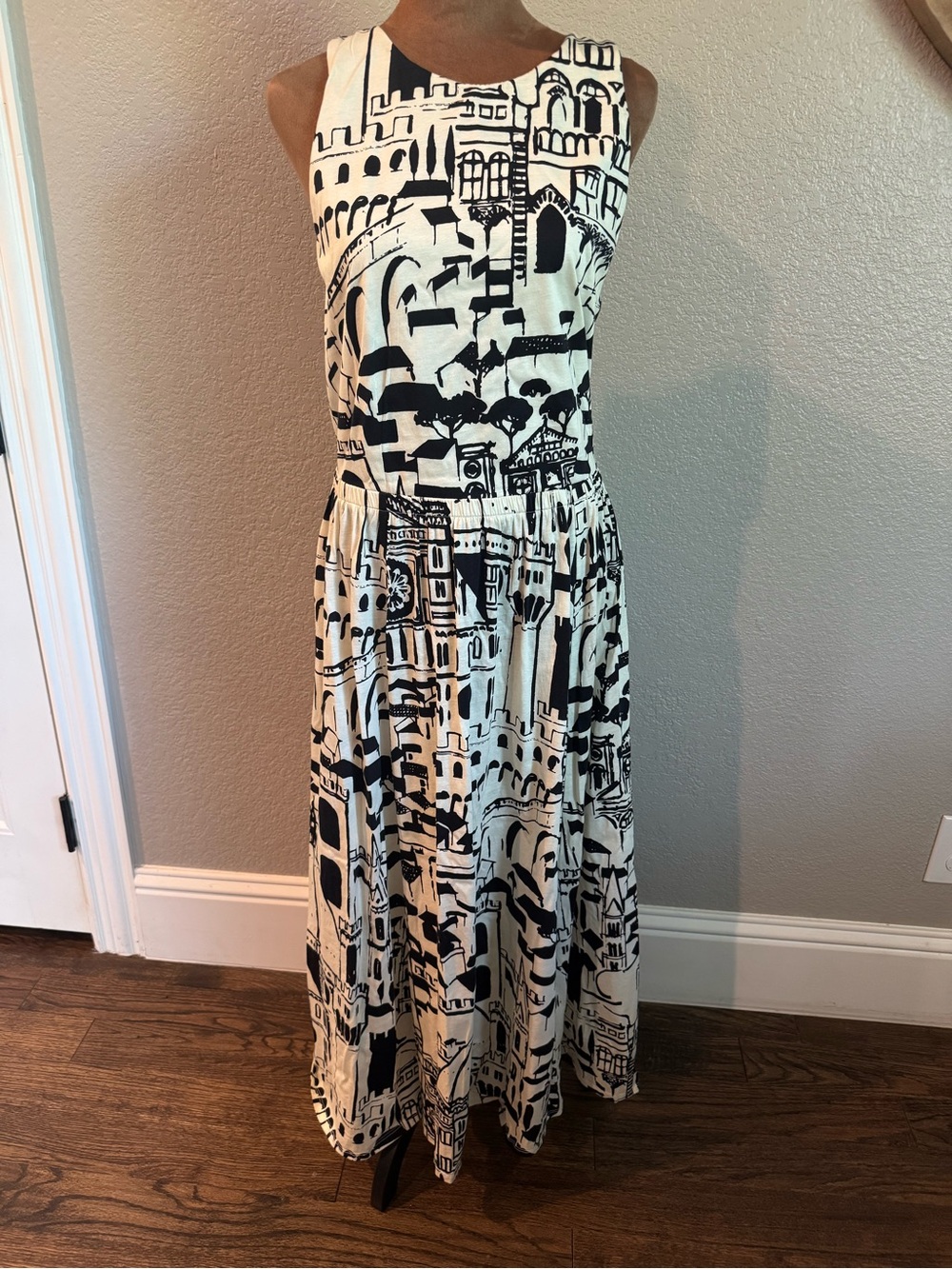 Weekend Max Mara PAPIRO XL Black Ivory Architectural Print Cotton Dress Italy